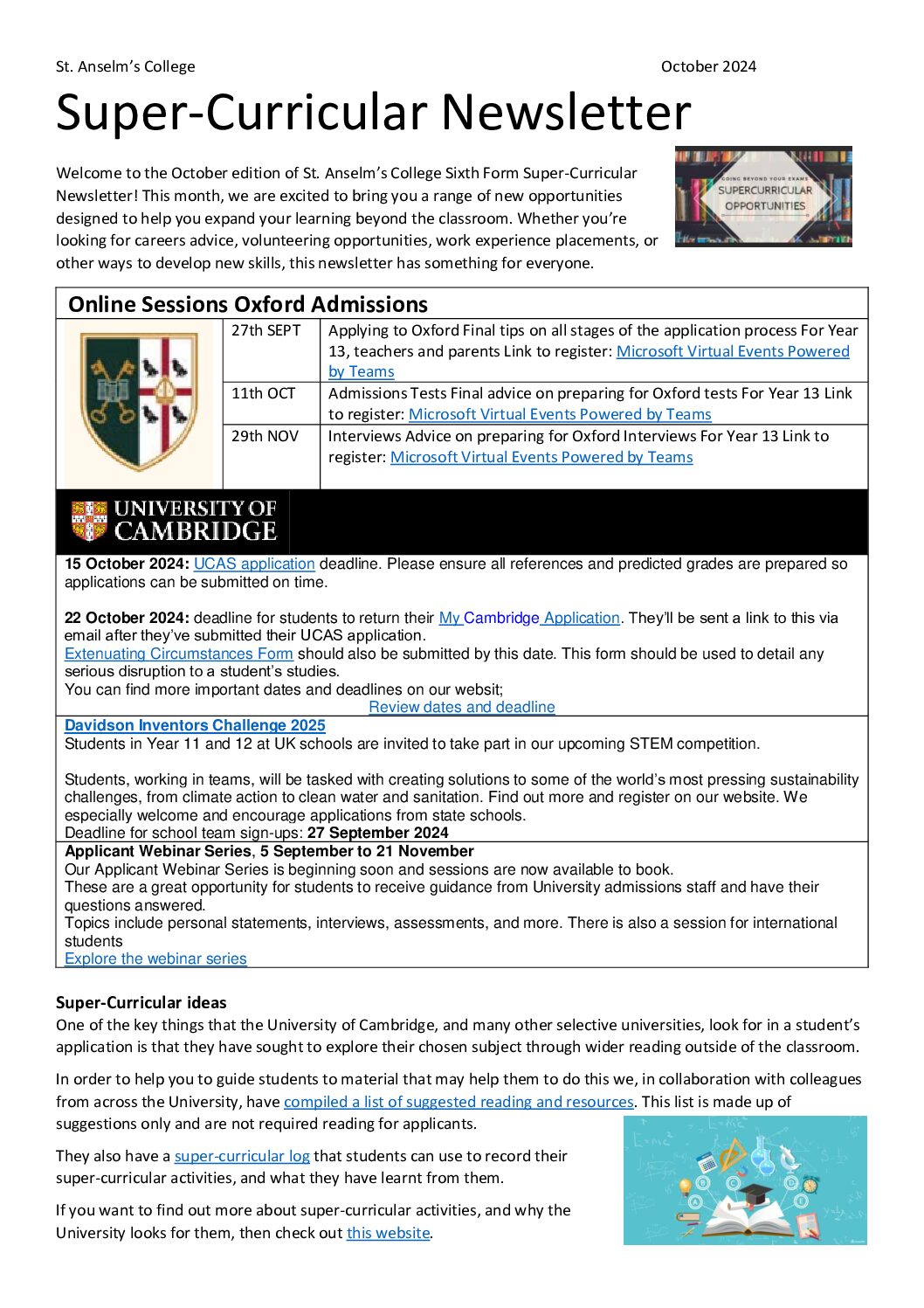 Super-Curricular Newsletter Oct24 Super-Curricular Newsletter Oct24