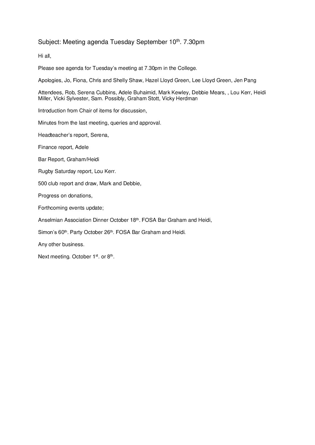 13. Minutes and Agenda  September 10th 2024