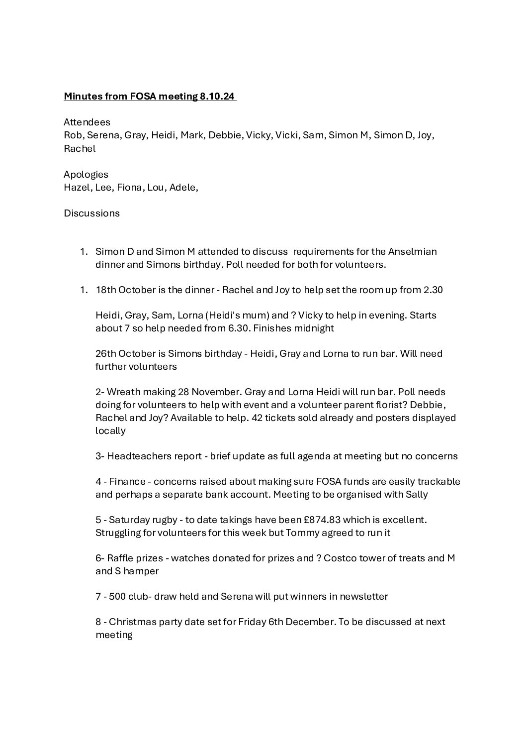 14. Minutes 8th October 2024