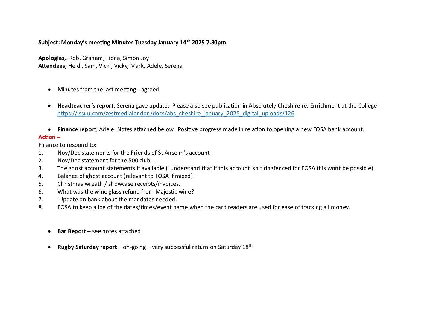 17. Minutes Jan 2025 Treasurers report 2024