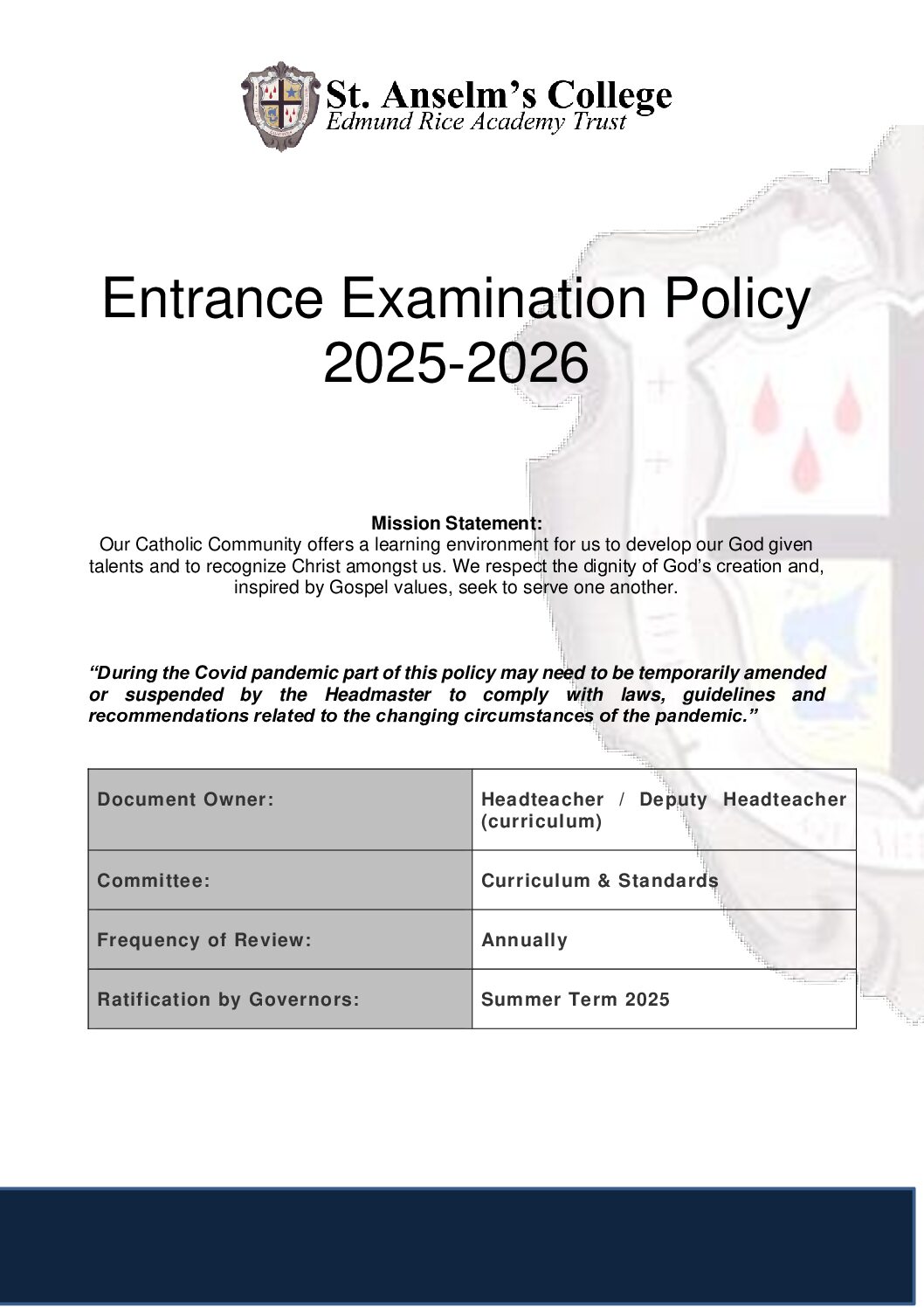 Entrance Examination Policy 2025-2026