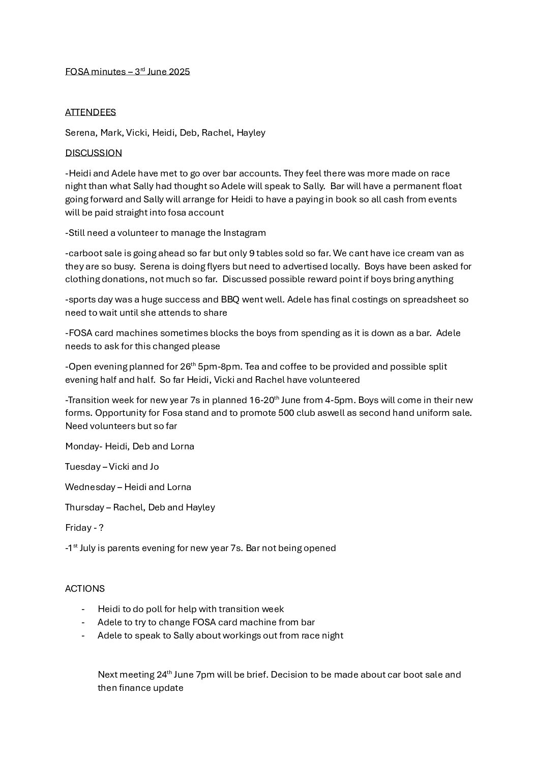 FOSA Meeting Minutes June 3rd 2025